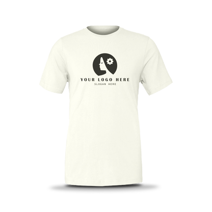 White slub unisex short-sleeve T-shirt with custom logo on front.