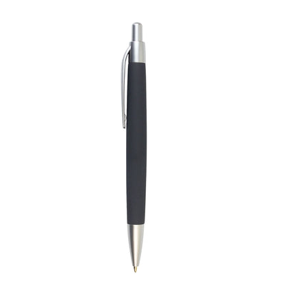 Black retractable ballpoint pen with silver clip and tip, featuring a minimalist design ideal for custom logo printing.