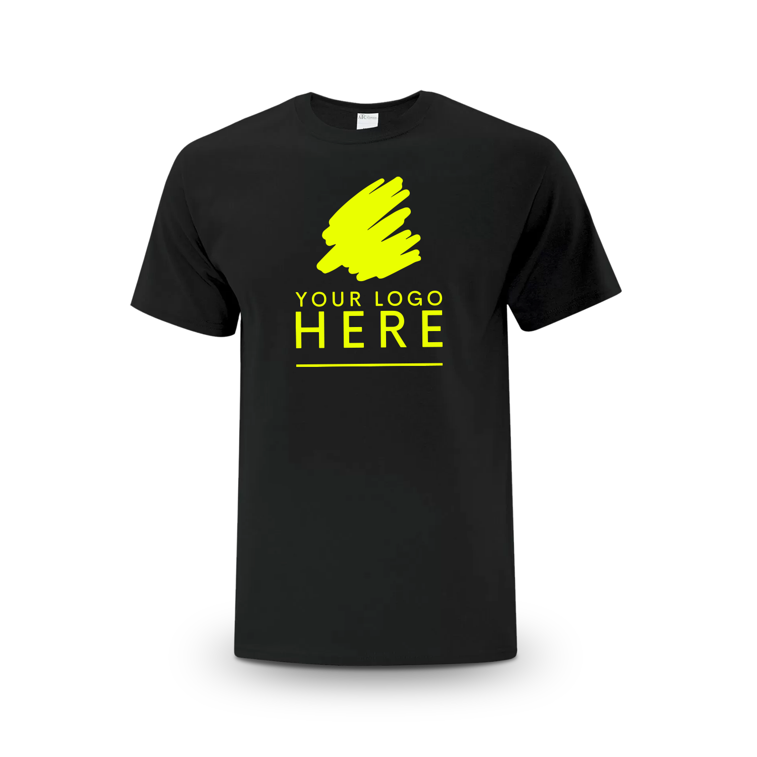 Black unisex Everyday Cotton Tee with a logo placeholder.