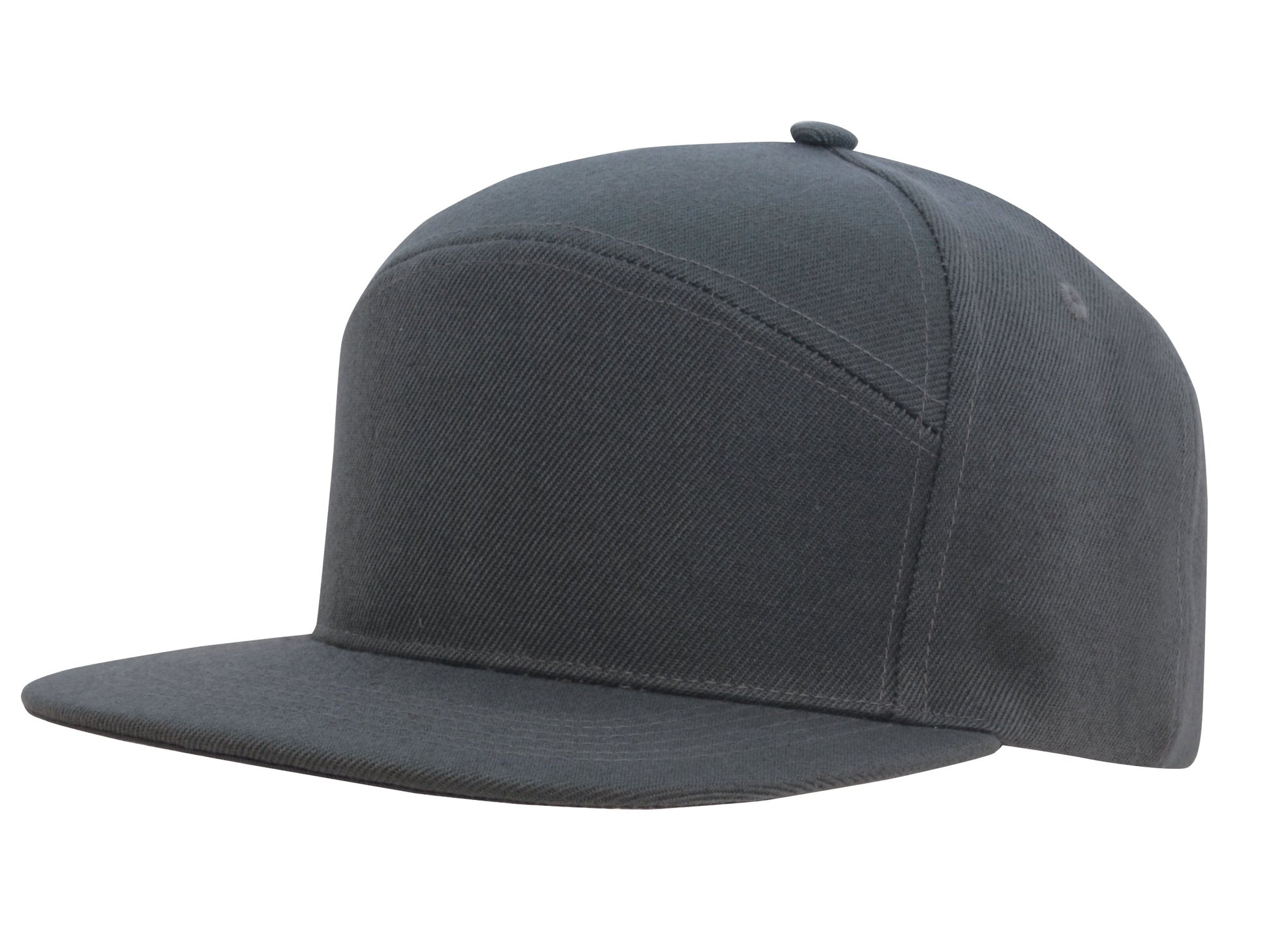 Charcoal premium A-frame cap with flat brim, perfect for custom branding, embroidery, or team apparel use