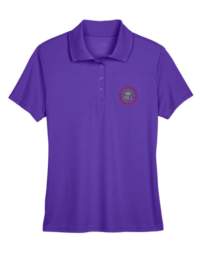 Campus Purple Core365 Ladies' Origin Performance Piqué Polo with custom embroidered logo on the left chest.