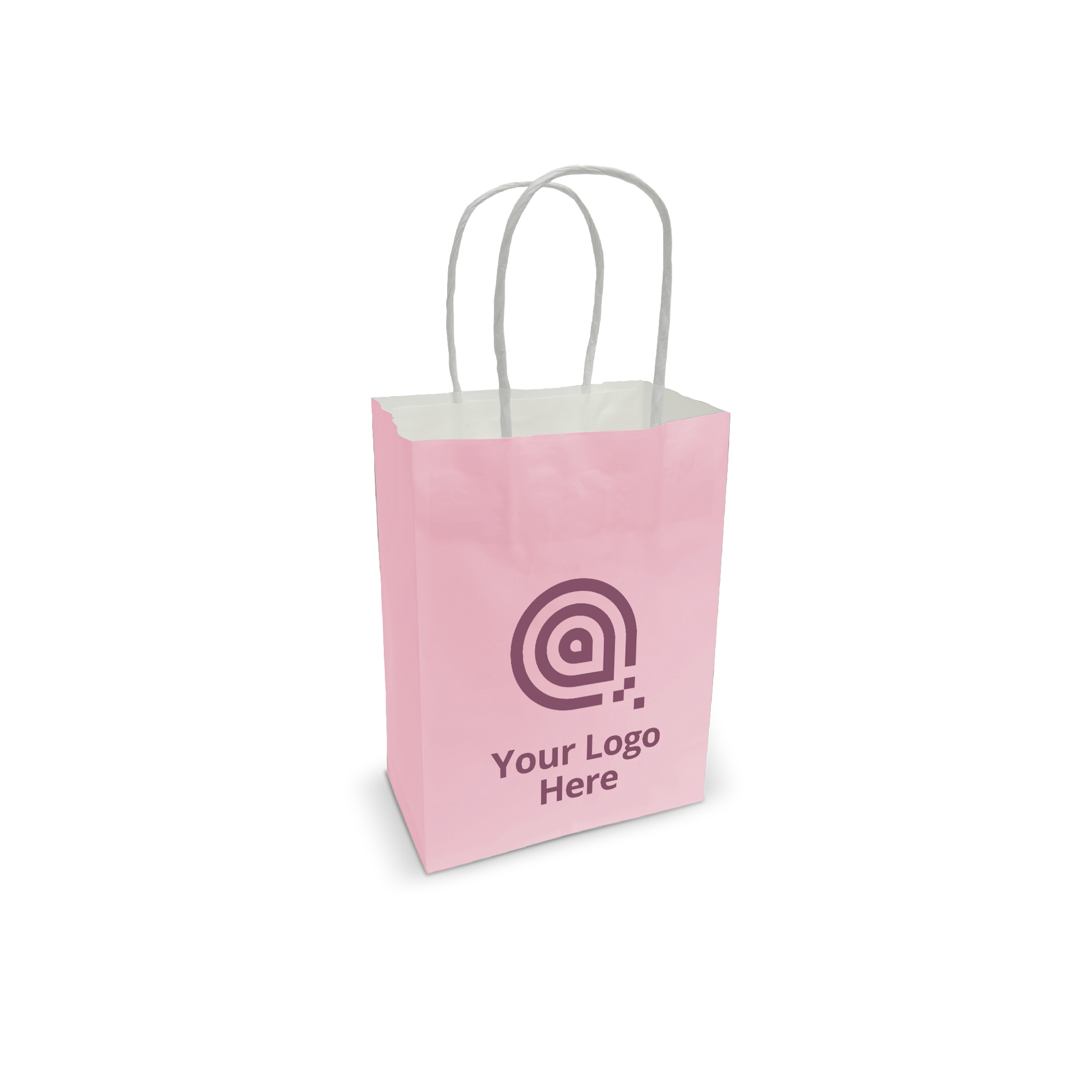 Custom pink kraft paper bag with twisted handles and logo print 
