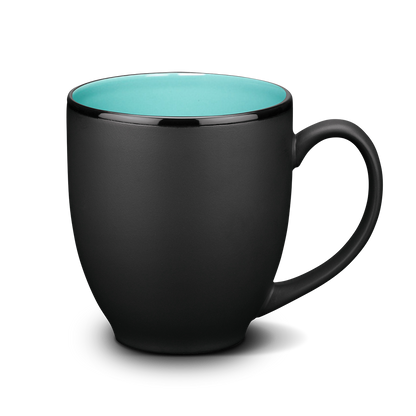 Matte black ceramic mug with aqua interior 