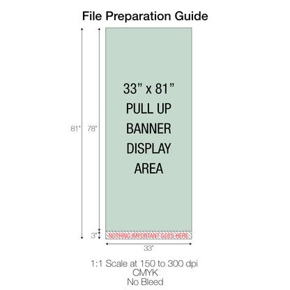 33x81 inch pull-up banner file guide with 78-inch visible area and 3-inch non-print zone at bottom