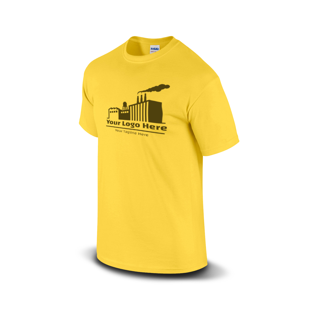 Daisy short-sleeve t-shirt with a bold martial arts figure logo and customizable "Your Logo Here" text on the front.