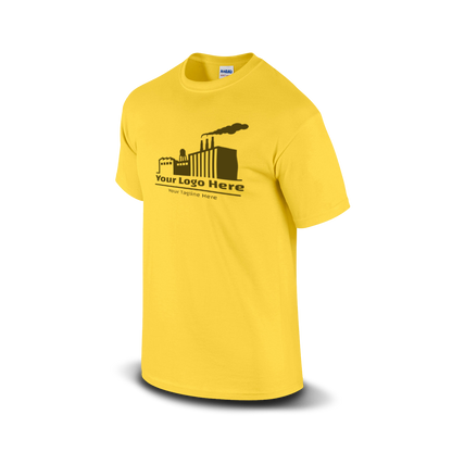 Daisy short-sleeve t-shirt with a bold martial arts figure logo and customizable "Your Logo Here" text on the front.