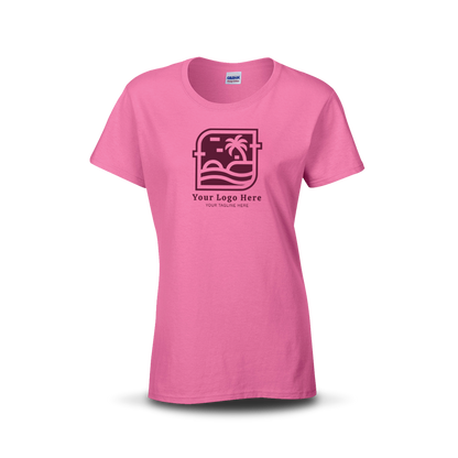 Azalea women’s T-shirt with custom beach-themed logo and text on the front.