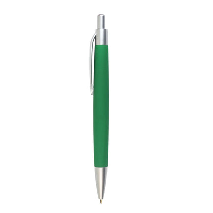 Green retractable ballpoint pen with silver clip and tip, featuring a minimalist design ideal for custom logo printing.