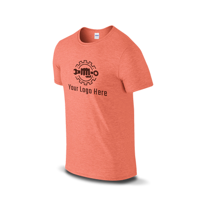 Heather orange Gildan T-shirt with customizable logo and wrench design.