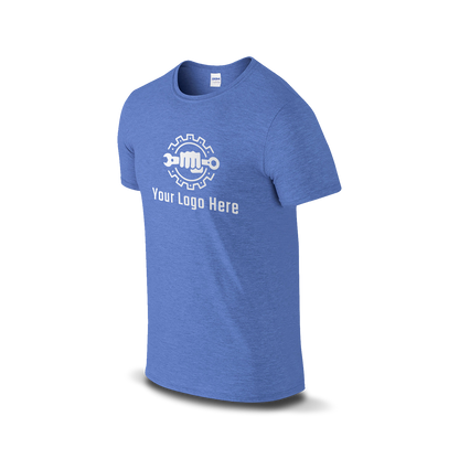 Heather royal Gildan T-shirt with customizable logo and wrench design.