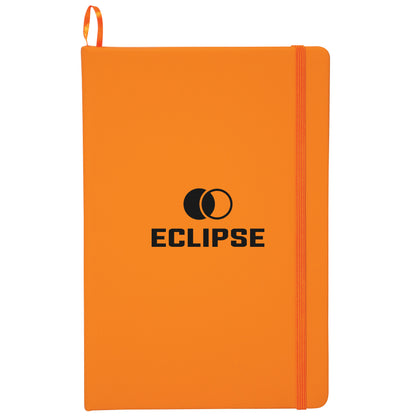 Orange King Edward Large Journal with a black logo, matching orange elastic closure band and pen loop.