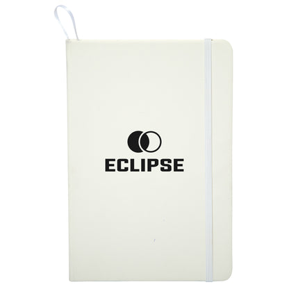 White King Edward Large Journal featuring a black logo with an overlapping eclipse symbol, white elastic closure, and pen loop