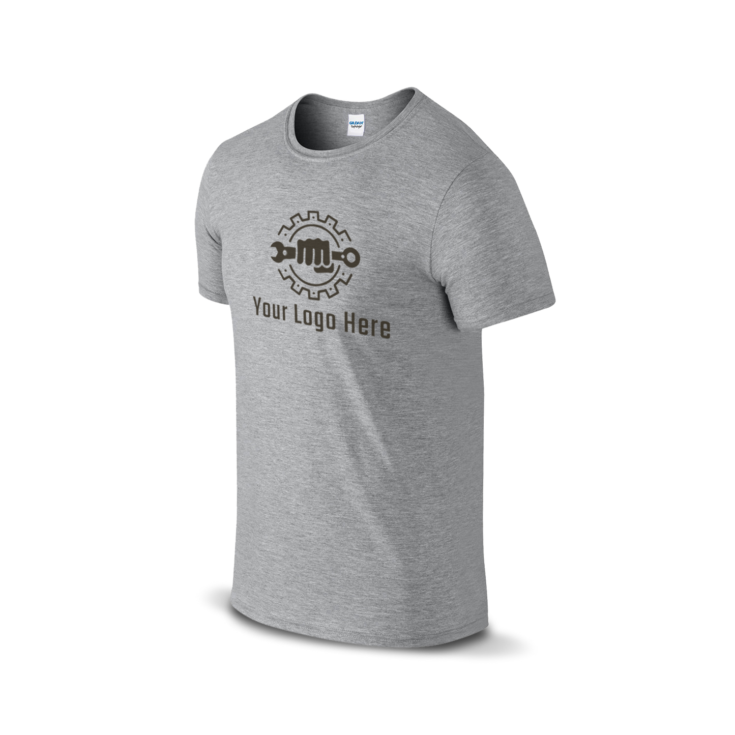 Sport grey Gildan T-shirt with customizable logo and wrench design.