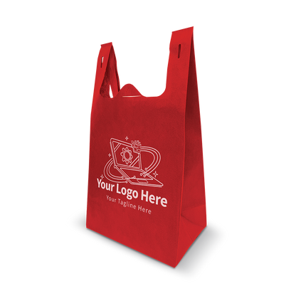Red eco-friendly tote bag with side gusset and customizable logo