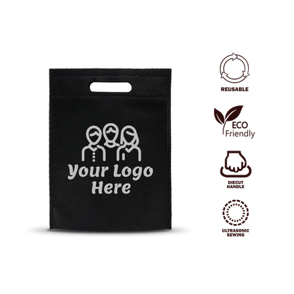 Black eco-friendly non-woven tote with die-cut handle 