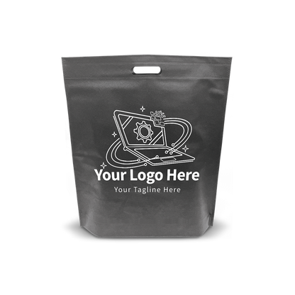 Black non-woven die-cut tote bag with gusseted bottom